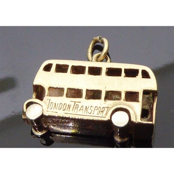 Vintage 9K Gold London Bus Charm Pendant "London Transport" Engraved Rotating Wh - Picture 13 of 14